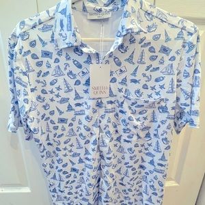 Smith & Quinn Men’s Boatyard SailTown Blues Short Sleeve Button Down Small-New